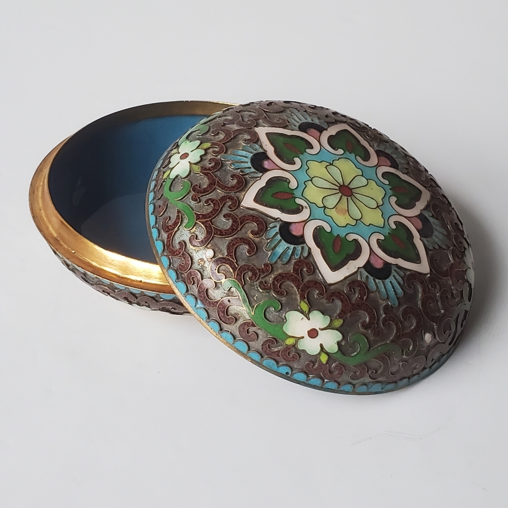 Vintage Chinese Cloisonne Enamel Trinket Box Republic Period